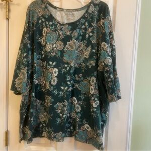 Catherines Teal and Beige Floral Blouse. (65)